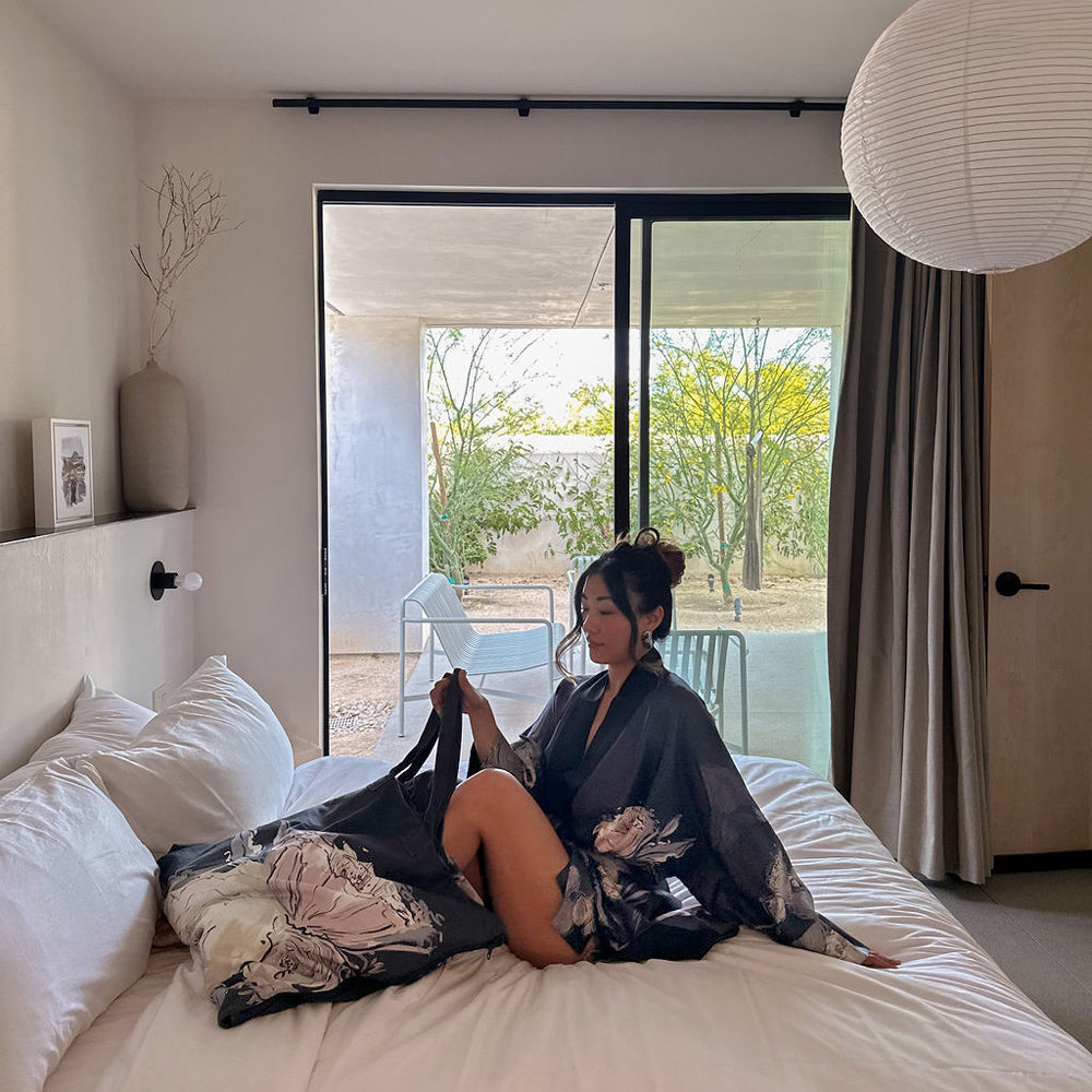 Jia Floral Convertible Beach Towel Tote Bag | KIM+ONO