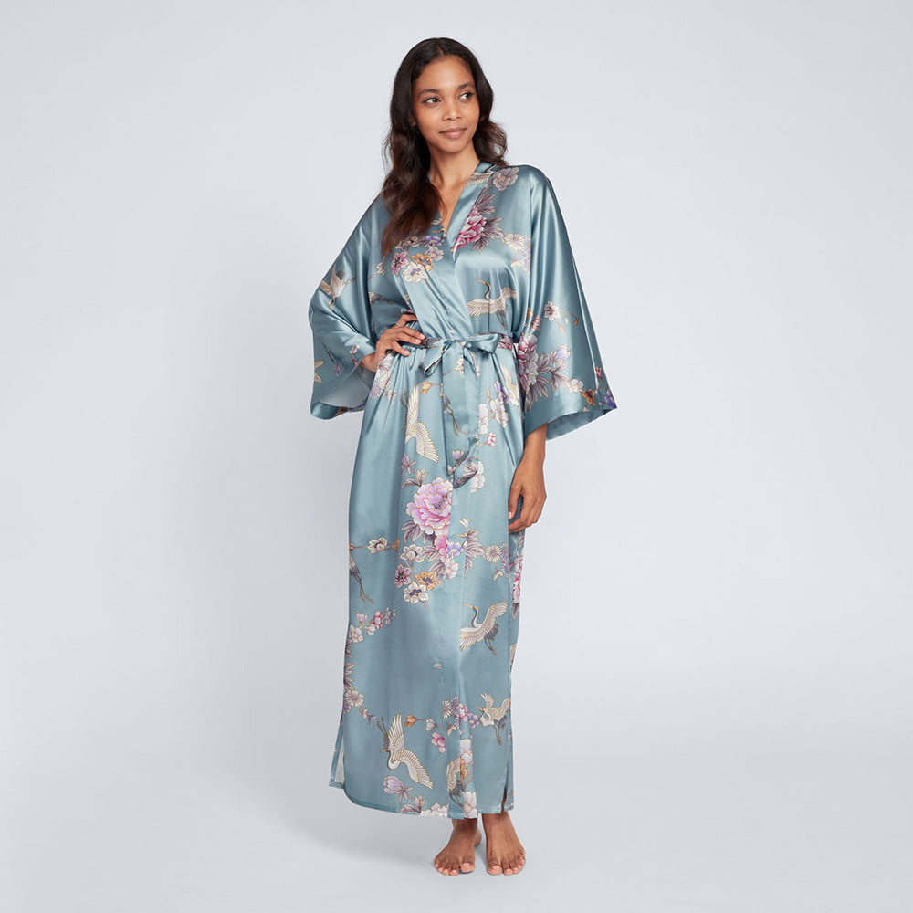 Royal Blue Satin Kimono Robe