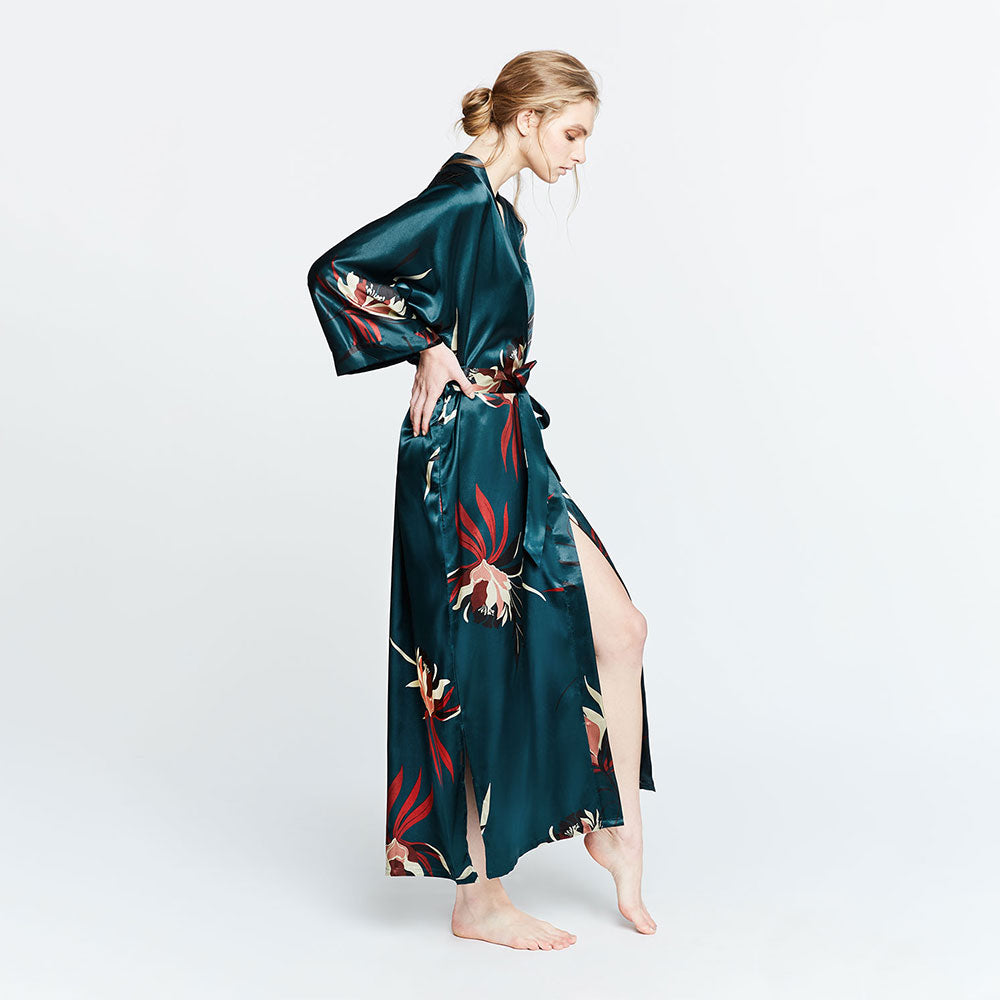 Hana Floral Satin Kimono Robe - Long | KIM+ONO – Kimandono.com