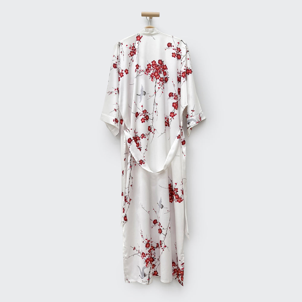 Cherry Blossom & Crane Long Kimono Robe