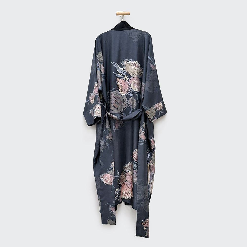 Jia Washable Silk Twill Long Lightweight Kimono Robe