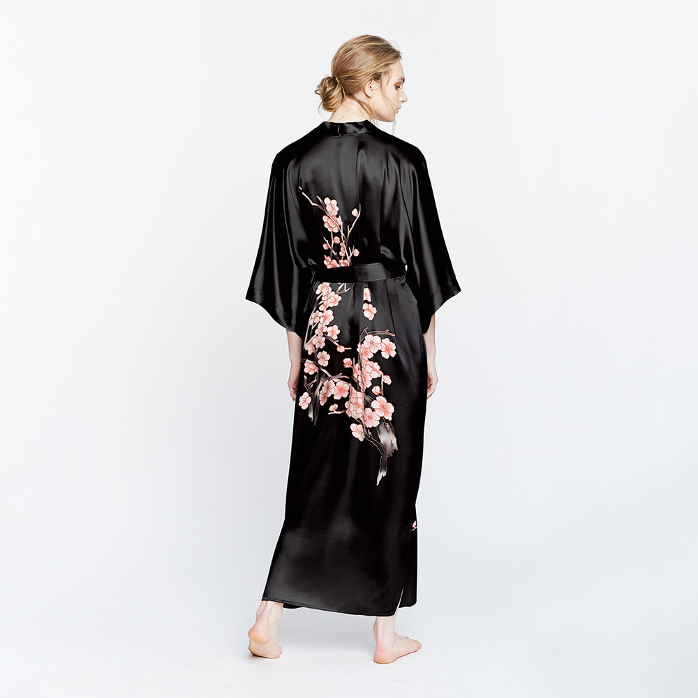 Hand-Painted Silk Cherry Blossom Kimono Robe - Long | KIM+ONO ...