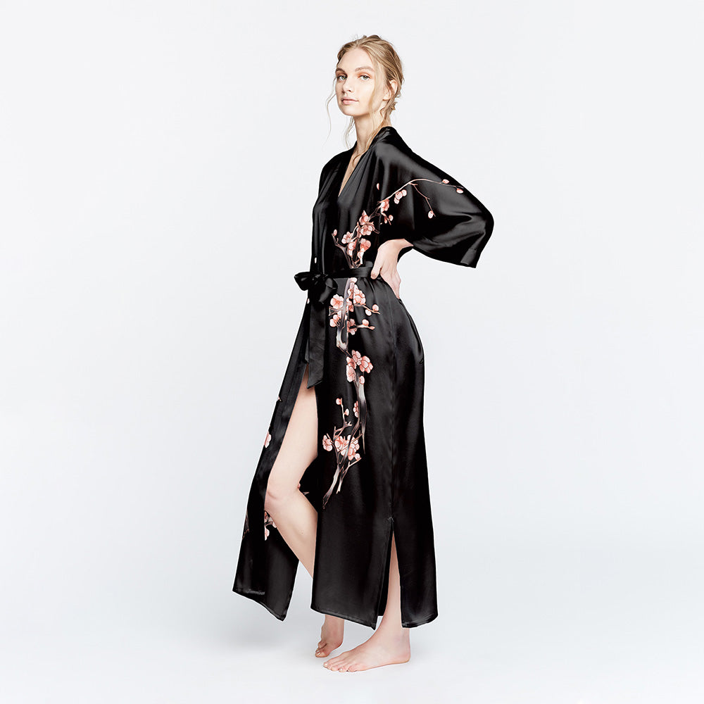 Hand-Painted Silk Cherry Blossom Kimono Robe - Long | KIM+ONO ...