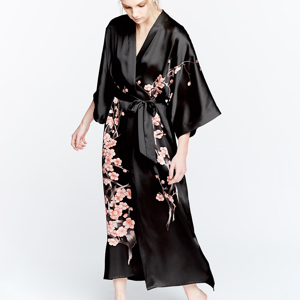 Hand-Painted Silk Cherry Blossom Kimono Robe - Long | KIM+ONO ...