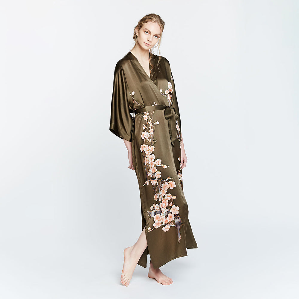 Painted Robe Hand-Painted Silk Cherry Blossom Kimono Robe - Long | KIM+ONO ...