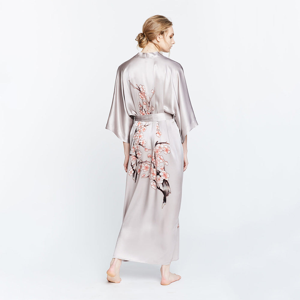 Hand-Painted Silk Cherry Blossom Kimono Robe - Long | KIM+ONO ...