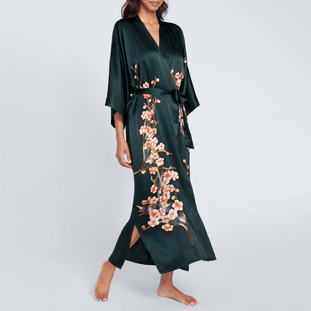 Hand-Painted Silk Cherry Blossom Kimono Robe - Long | KIM+ONO ...