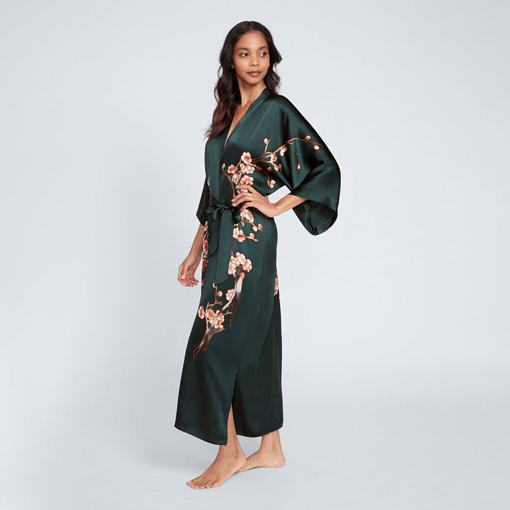 Palm Print Long Kimono Robe