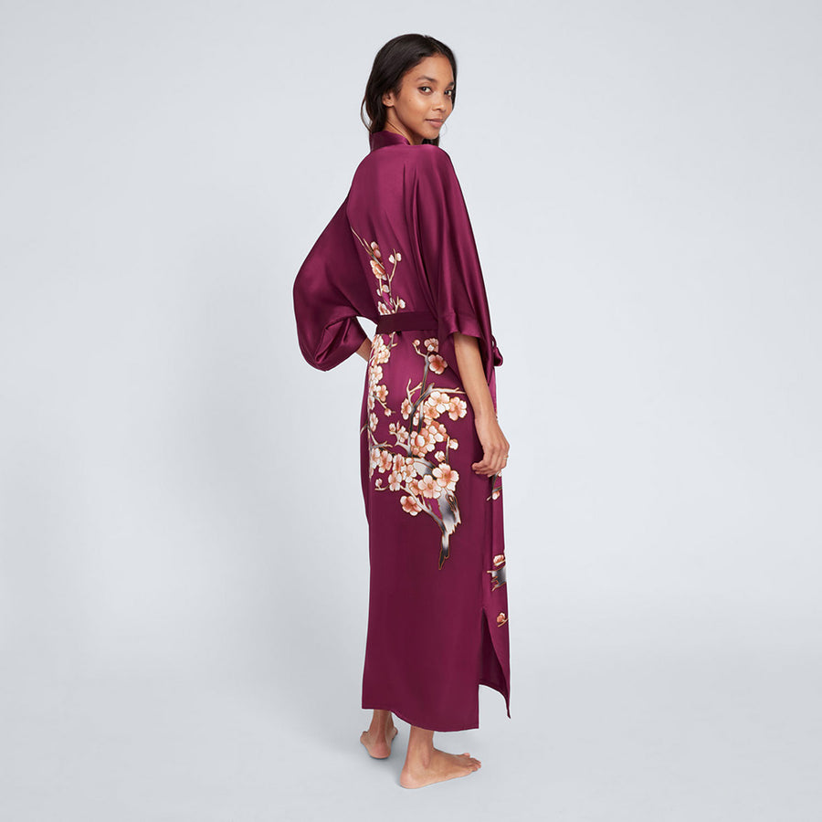 Hand-Painted Silk Cherry Blossom Kimono Robe - Long | KIM+ONO Hand-Painted Silk Cherry Blossom Kimono Robe - Long | KIM+ONO