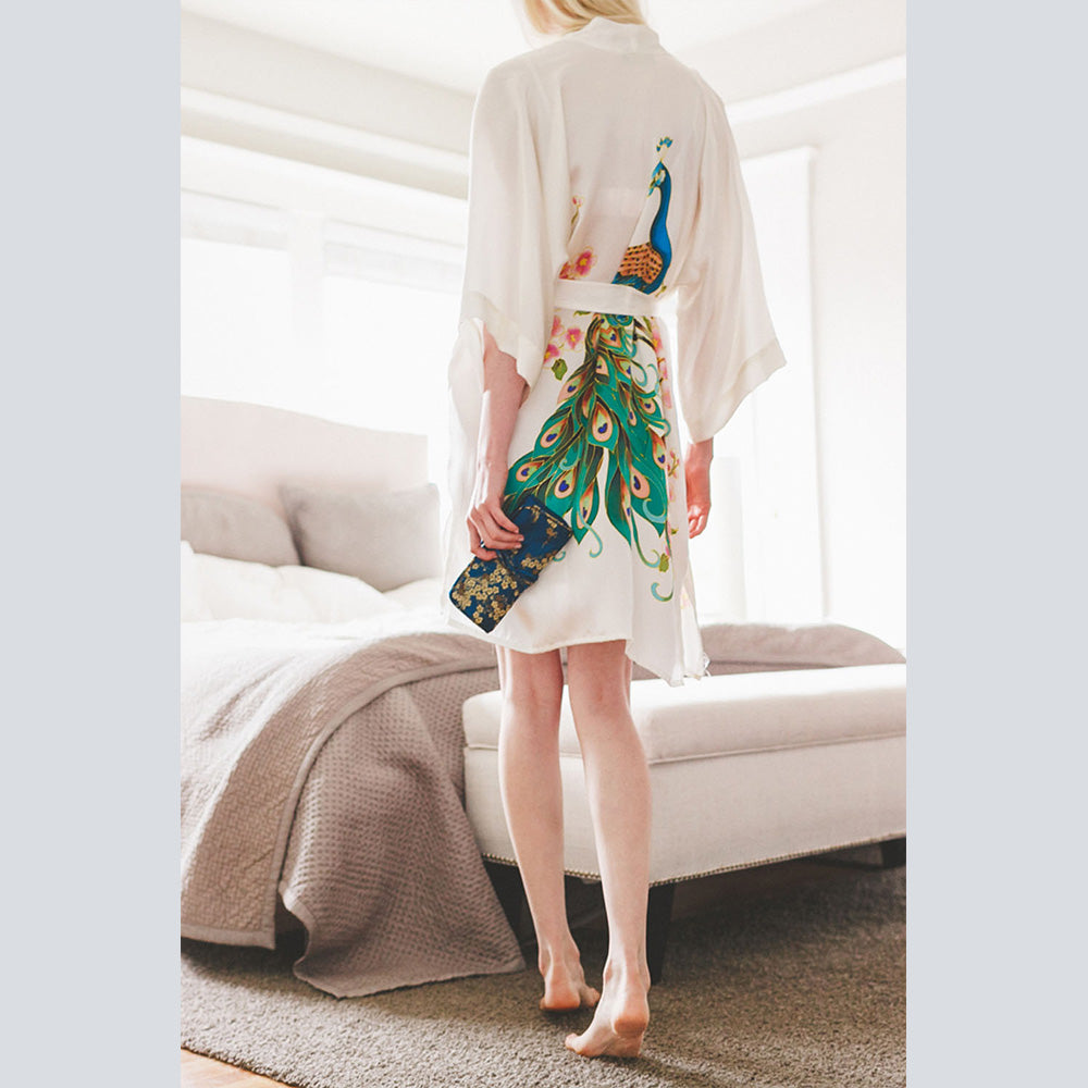 Handpainted Peacock Kimono Robe