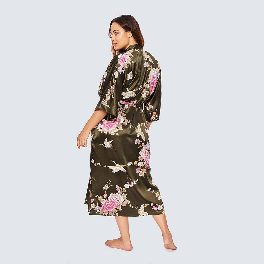 Chrysanthemum & Crane Long Kimono Robe, Plus Size – Kimandono.com