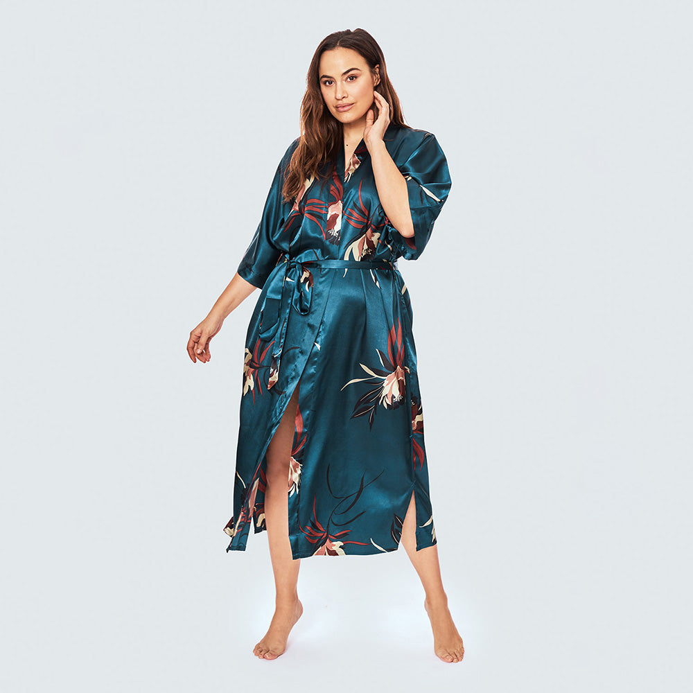 Hana Plus Size Satin Kimono Duster - Long | KIM+ONO – kimandono.com