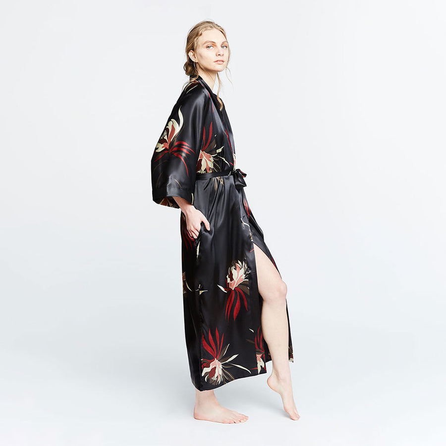 KIM+ONO Hana Satin Robe – - Long Floral Kimono |