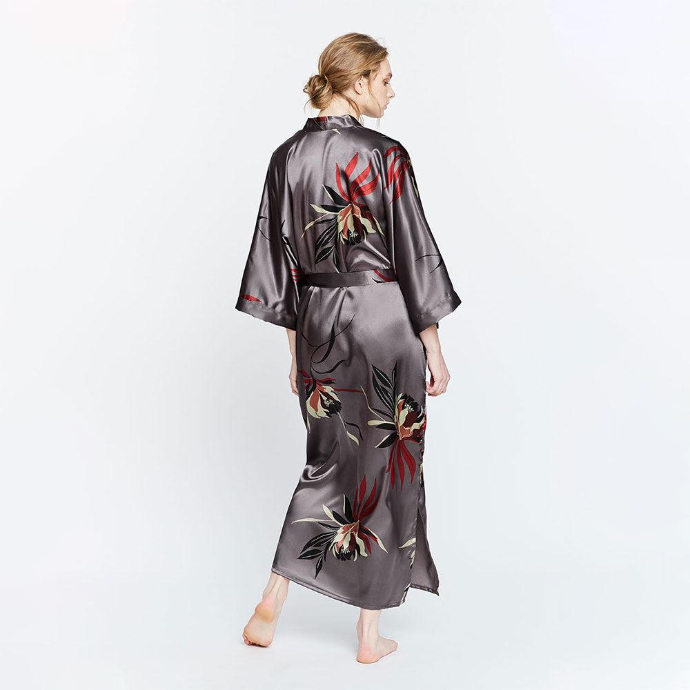 Hana Floral Satin Kimono Robe - Long | KIM+ONO – kimandono.com