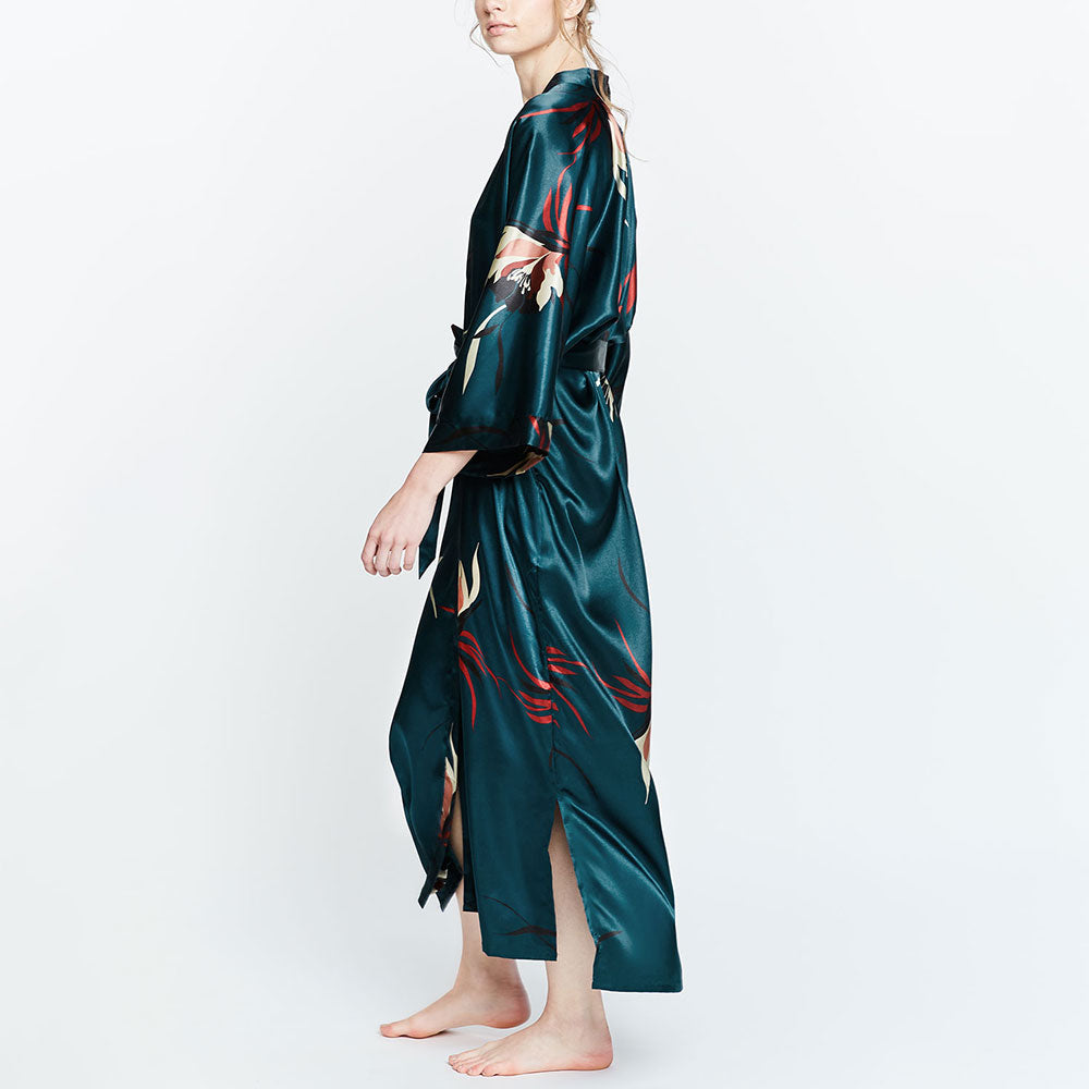 chinese dress ladies Hana Floral Satin Kimono Robe - Long