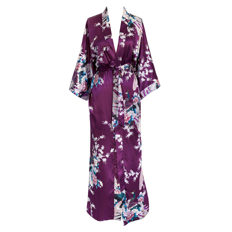 Peacock & Blossoms Long Kimono Robe
