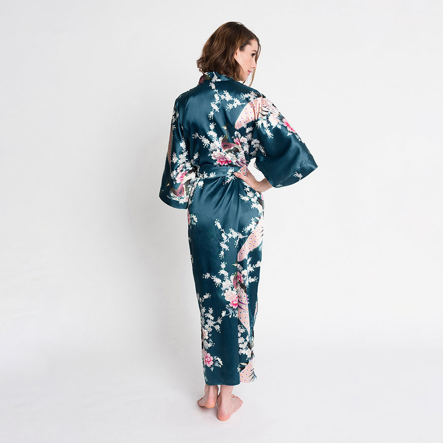 Assky Women's Long Sleep Robe Kimono Robe,Floral Robe Peacock and Blossoms  Bathrobe : : Clothing, Shoes & Accessories