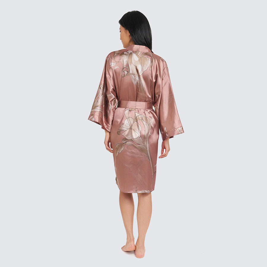 Ayame Short Satin Kimono Robe | Short Floral Dressing Gown Ayame Short Satin Kimono Robe | Short Floral Dressing Gown