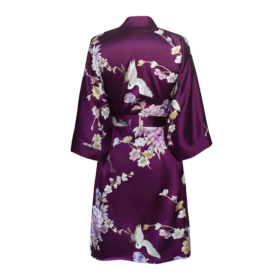 Chrysanthemum & Crane Short Kimono Robe