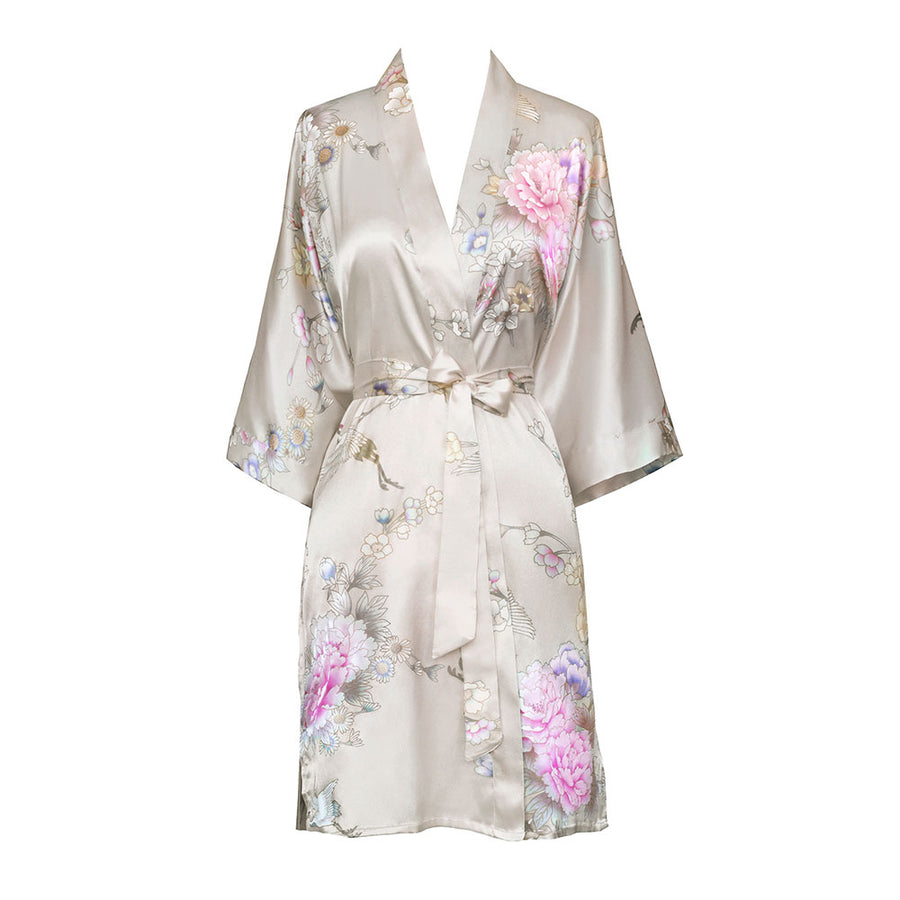 Chrysanthemum & Crane Short Kimono Robe