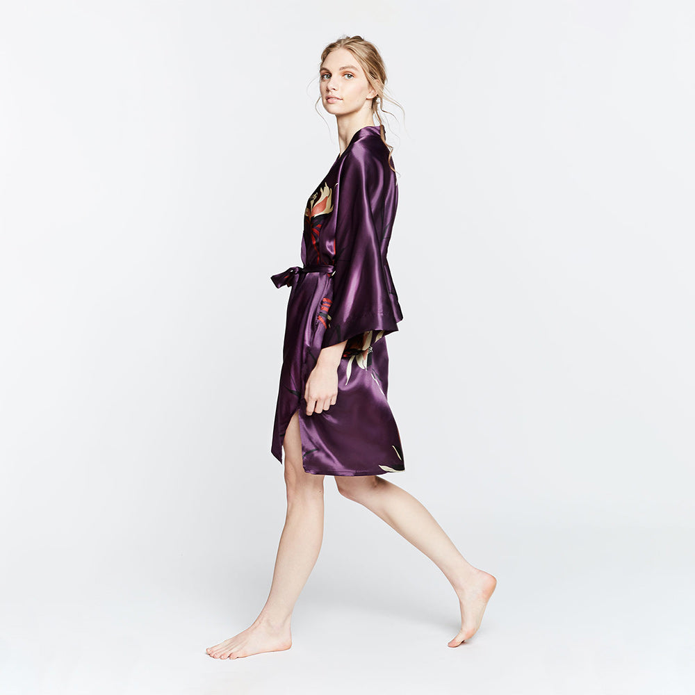 Hana Satin Kimono Robe - Short | Kimono Robe with Pockets