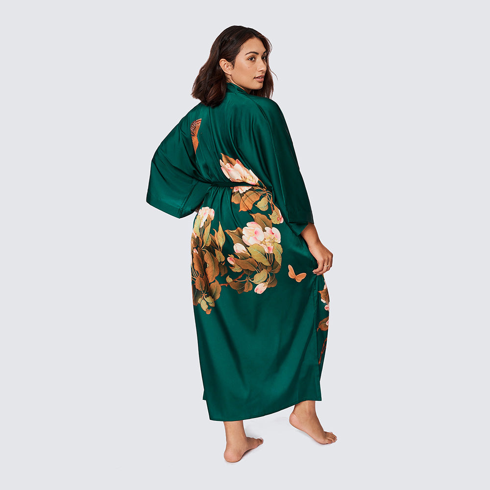 Peony & Butterfly Plus Size Floral Kimono Robe - Long