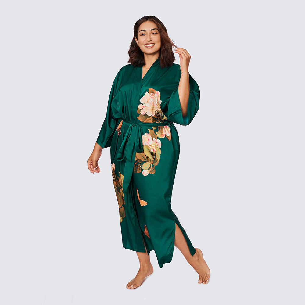 Peony & Butterfly Plus Size Floral Kimono Robe Long