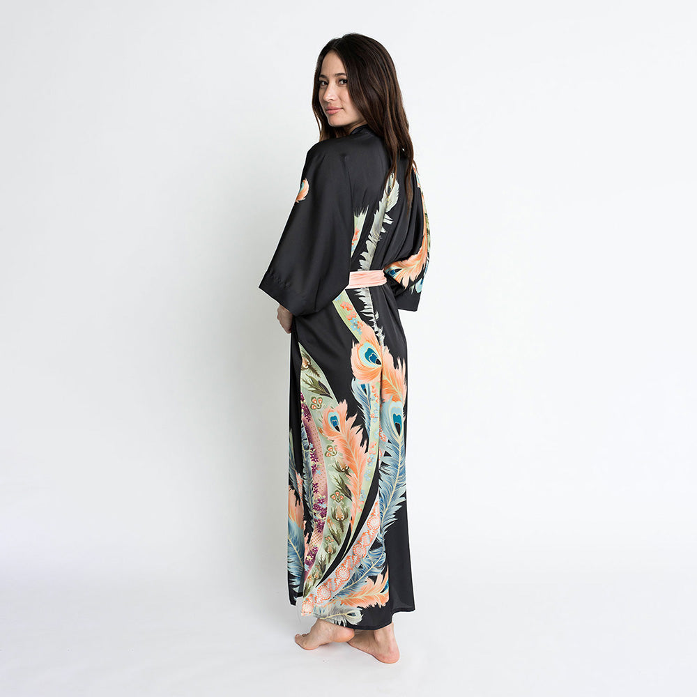 Peacock Feather Kimono Robe - Long | Peacock Robe | KIM+ONO – Kimandono.com