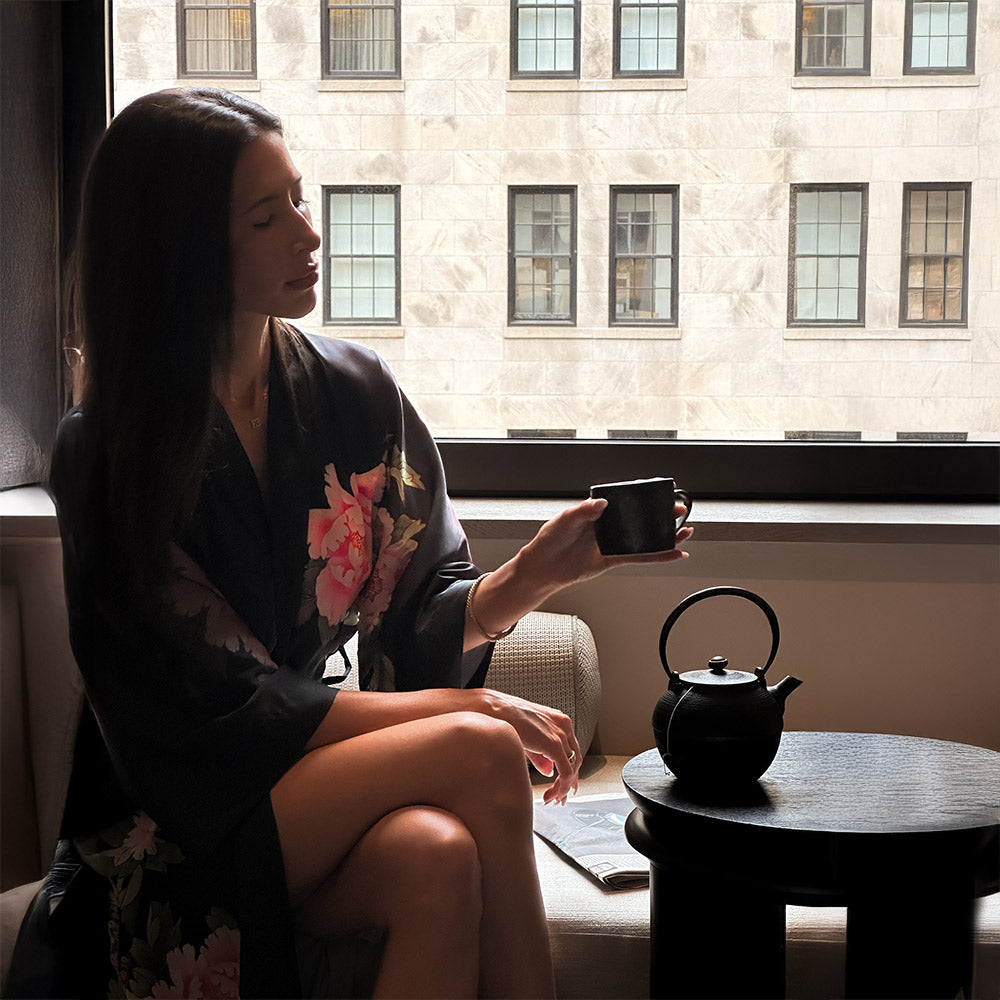 Peony & Bird Long Kimono Robe - Mid-Weight | KIM+ONO