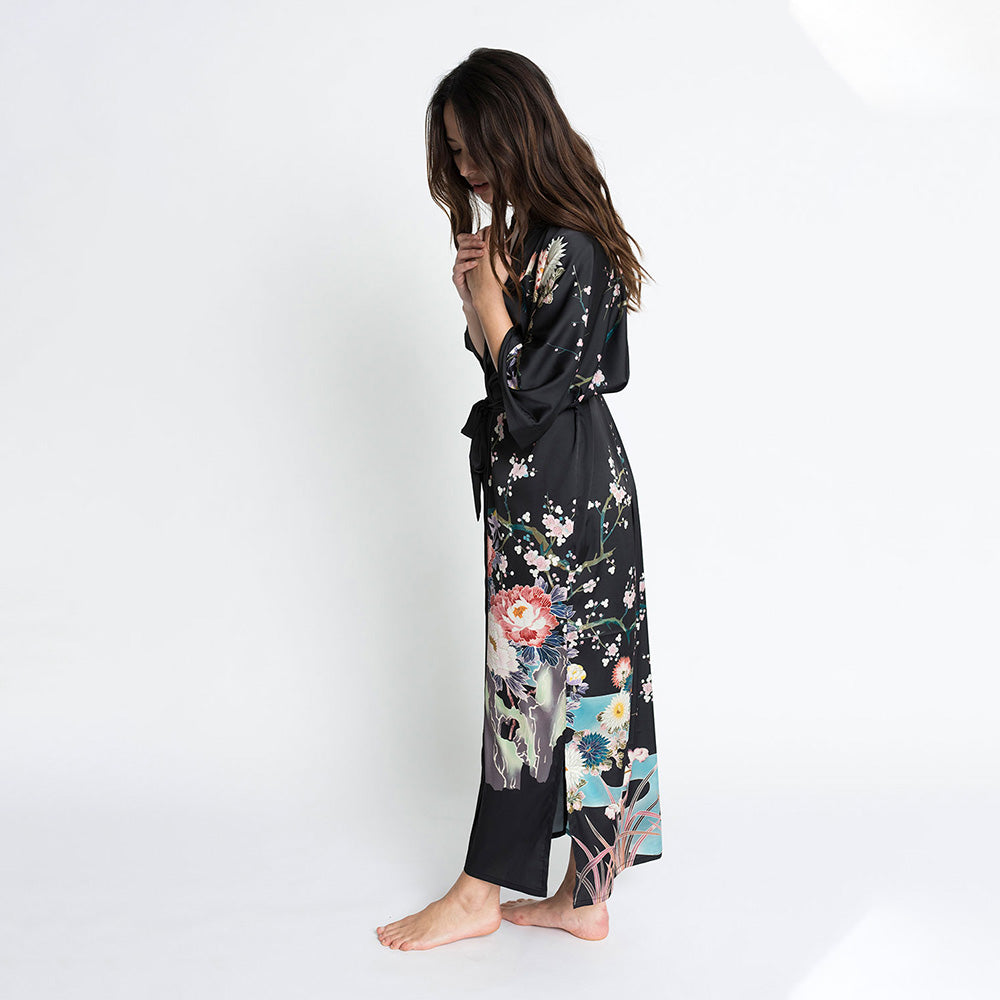 Floral Print Self Tie Floral Kimono Maxi Dress KIM+ONO Spring Floral Long Kimono Robe White One Size Floral Print Self Tie Floral Kimono Maxi Dress KIM+ONO Spring Floral Long Kimono Robe White One Size
