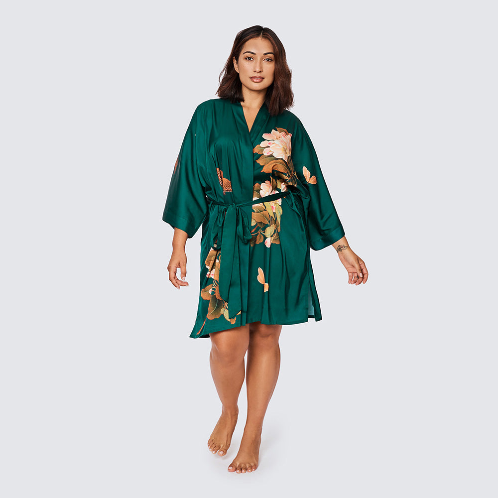 Plus Size Peony & Butterfly Kimono Robe - Short | KIM+ONO – Kimandono.com