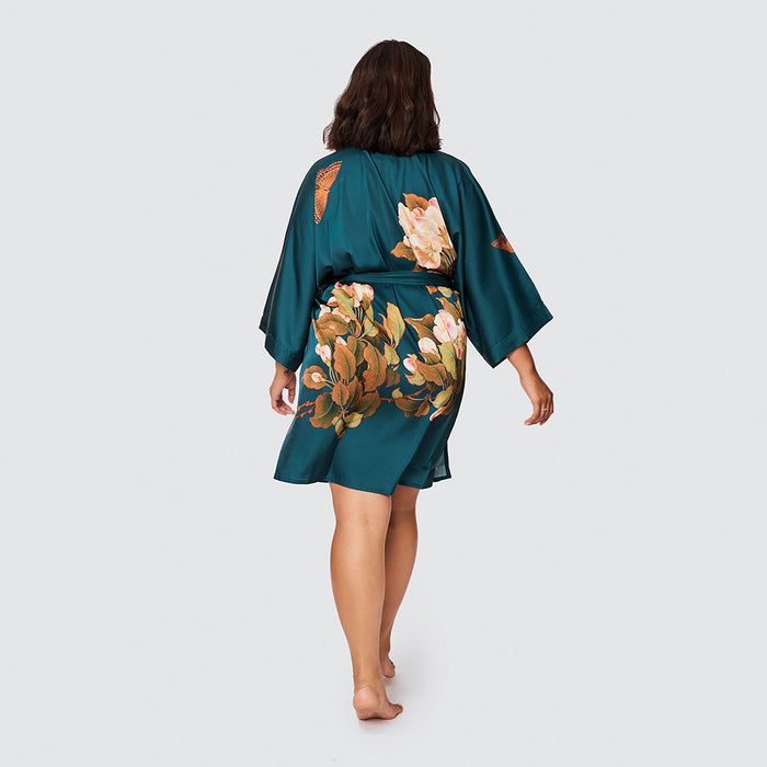 Plus Size Peony & Butterfly Kimono Robe - Short | KIM+ONO – Kimandono.com