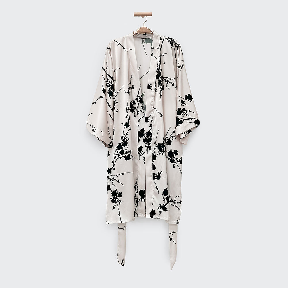 Emi Short Floral Kimono Robe - Charmeuse