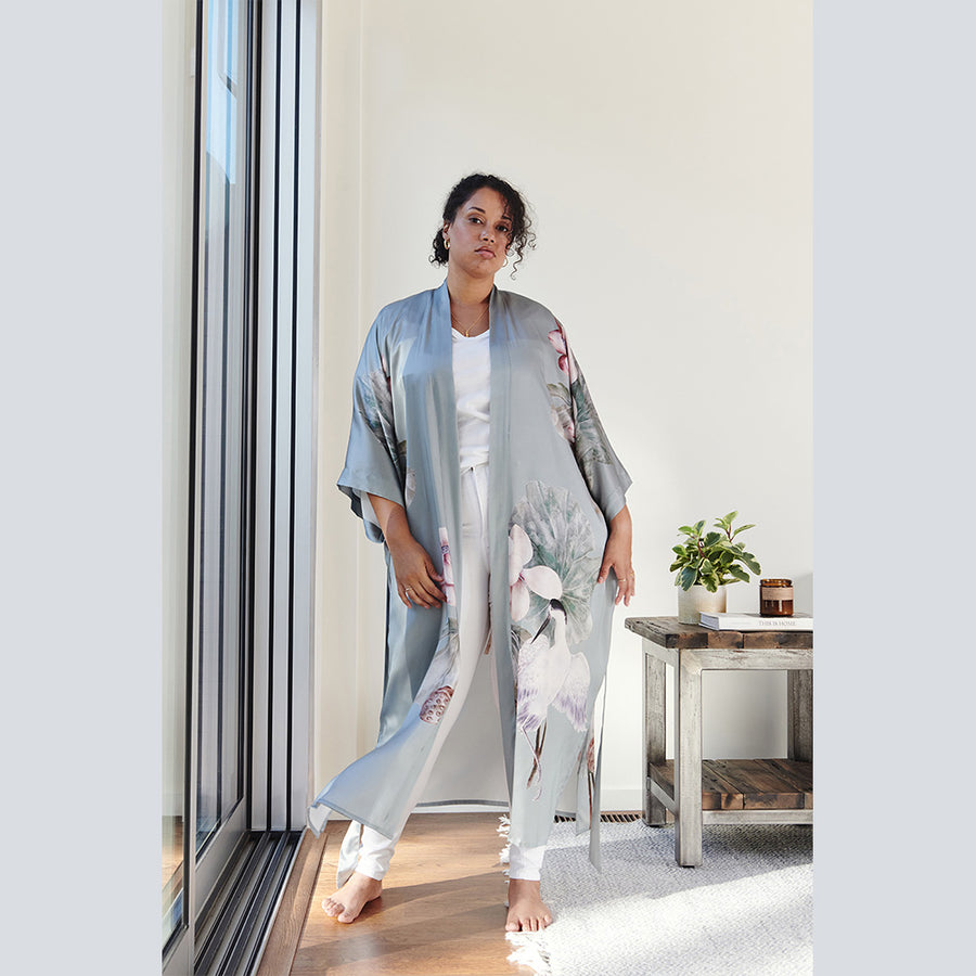 Kuren Silk Kimono Robe - Long, Plus Size
