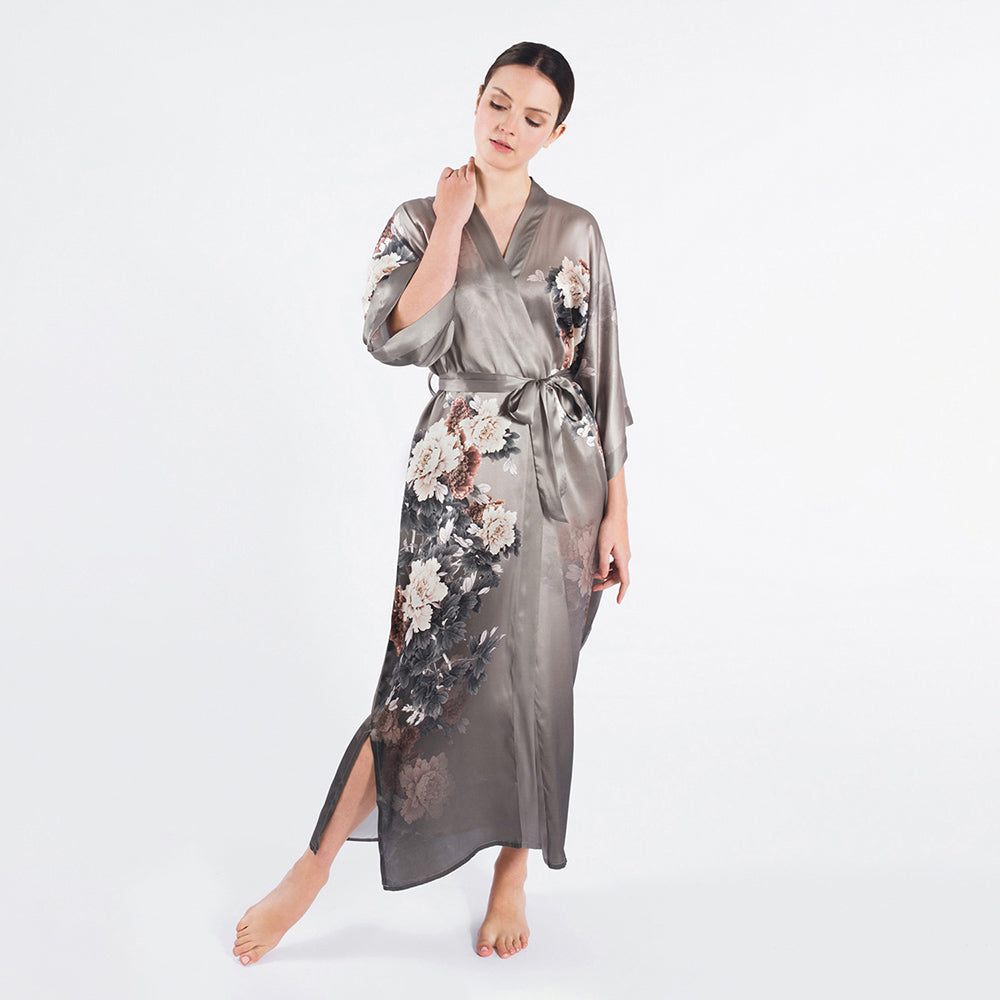 Keina Women's Floral Silk Robe - Long | KIM+ONO – kimandono.com