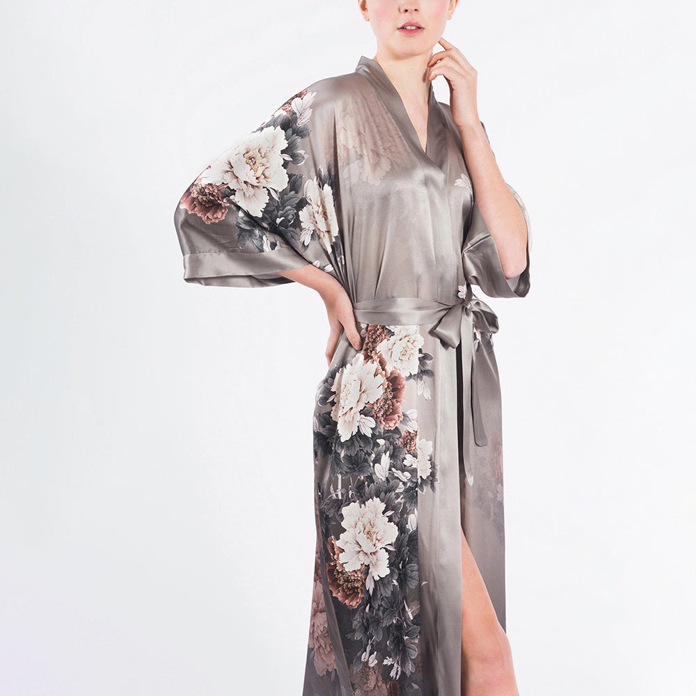 Keina Women's Floral Silk Robe - Long | KIM+ONO – kimandono.com