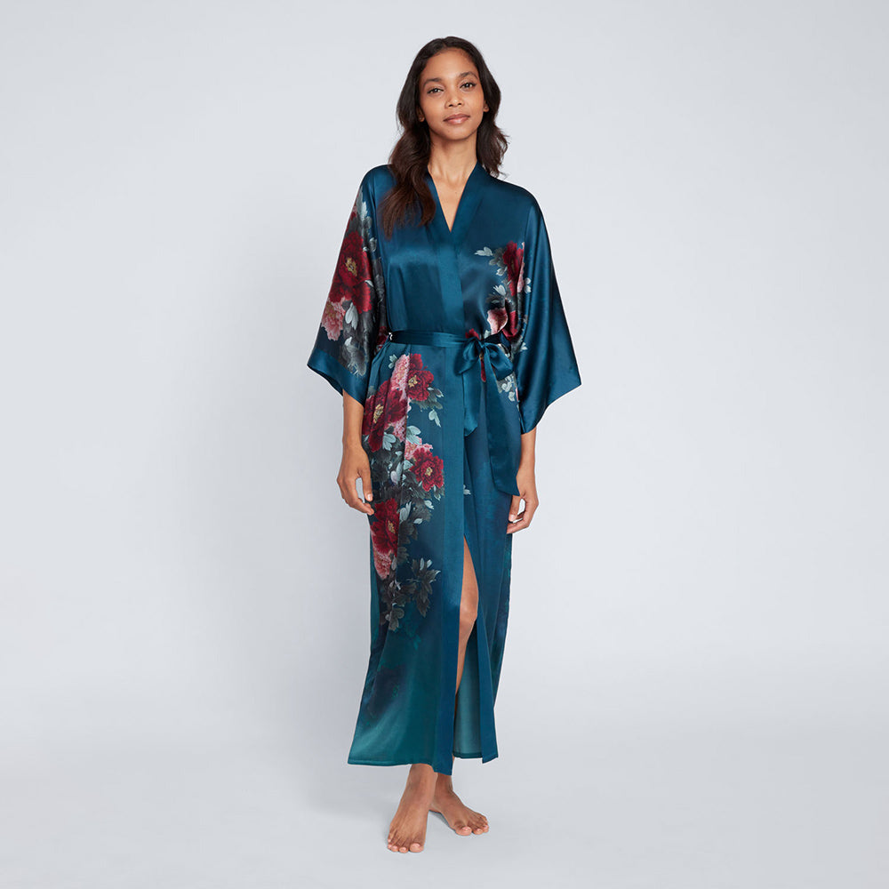 Keina Women's Floral Silk Robe - Long | KIM+ONO – kimandono.com