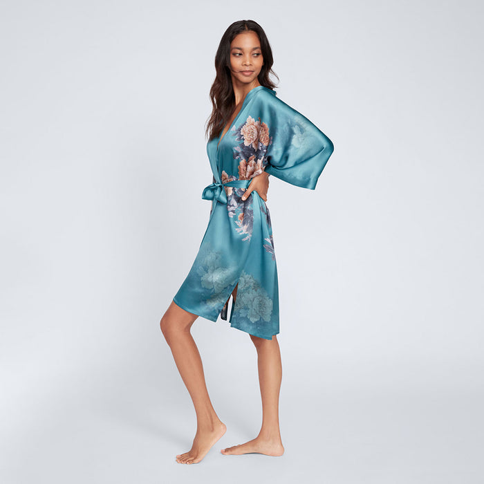 Keina Short Silk Kimono Robe | Knee Length Kimono Robe – kimandono.com