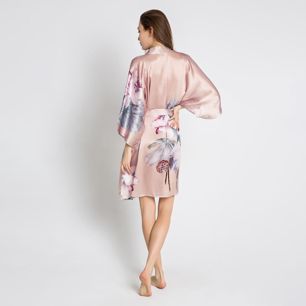 Pink Crane Kimono Robe