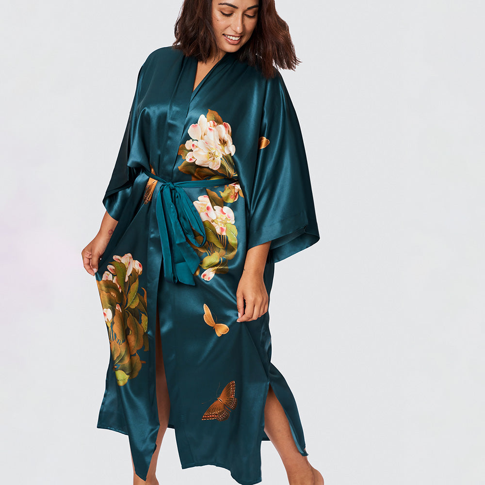 Peony & Butterfly Plus Size Washable Silk Kimono Robe - Long | KIM+ONO ...