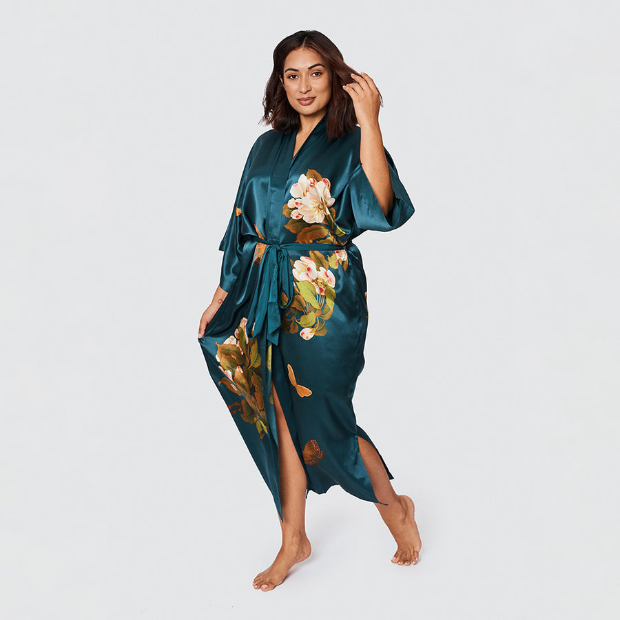 Peony & Butterfly Plus Size Washable Silk Kimono Robe - Long | KIM+ONO ...