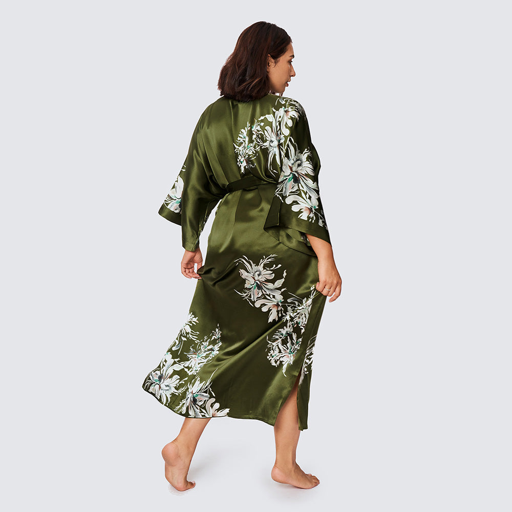 Yuri Washable Plus Size Silk Robe - Long | KIM+ONO