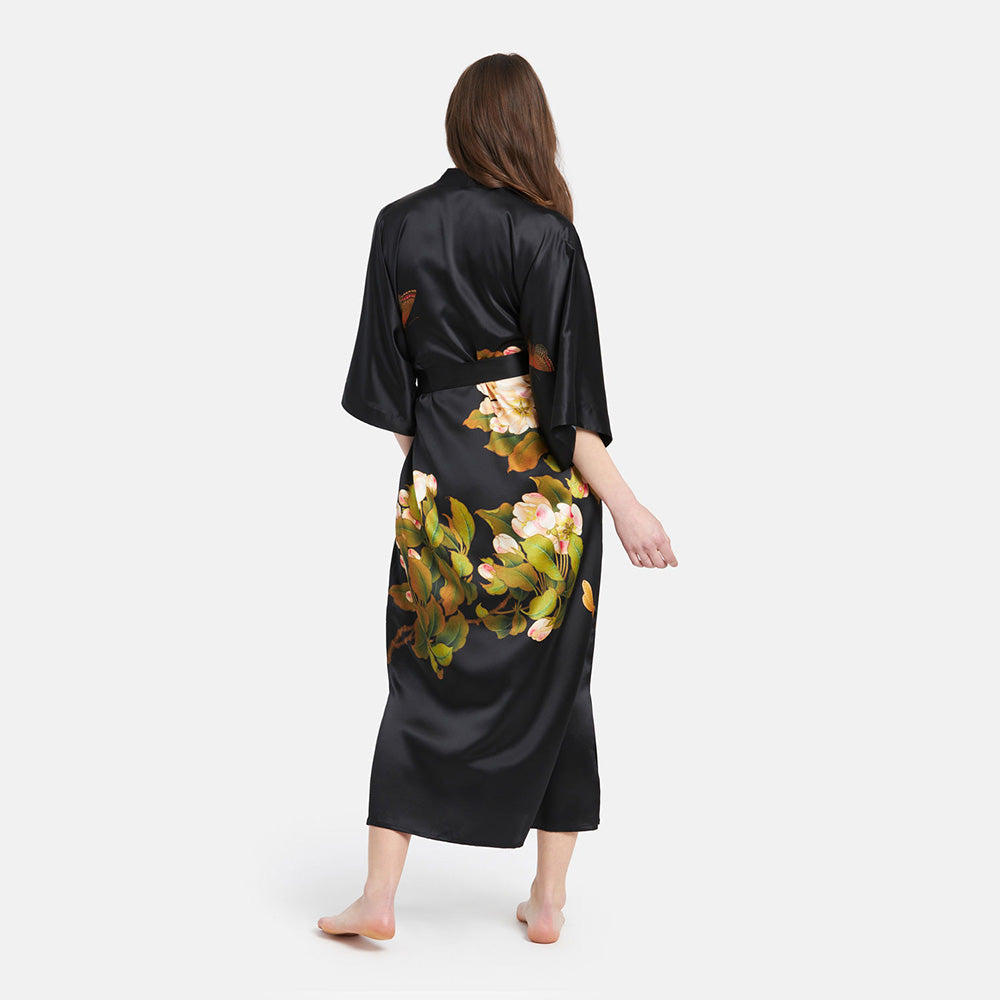 Washable Silk Peony & Butterfly Kimono Robe - Long – Kimandono.com