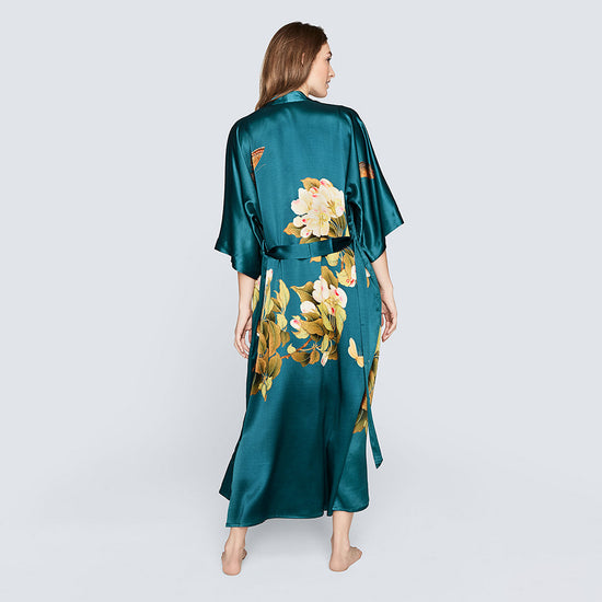Washable Silk Peony & Butterfly Kimono Robe - Long – kimandono.com