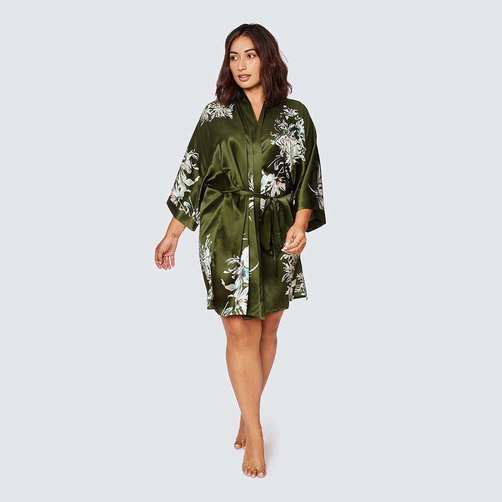 Yuri Plus Size Washable Silk Kimono Robe - Short | KIM+ONO