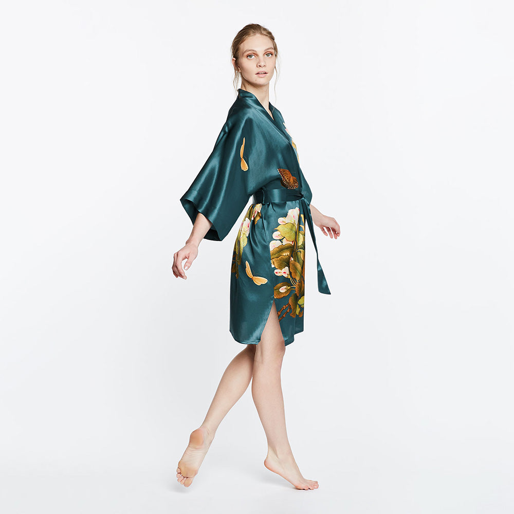 Washable Silk Peony & Butterfly Kimono Robe, Short | KIM+ONO ...