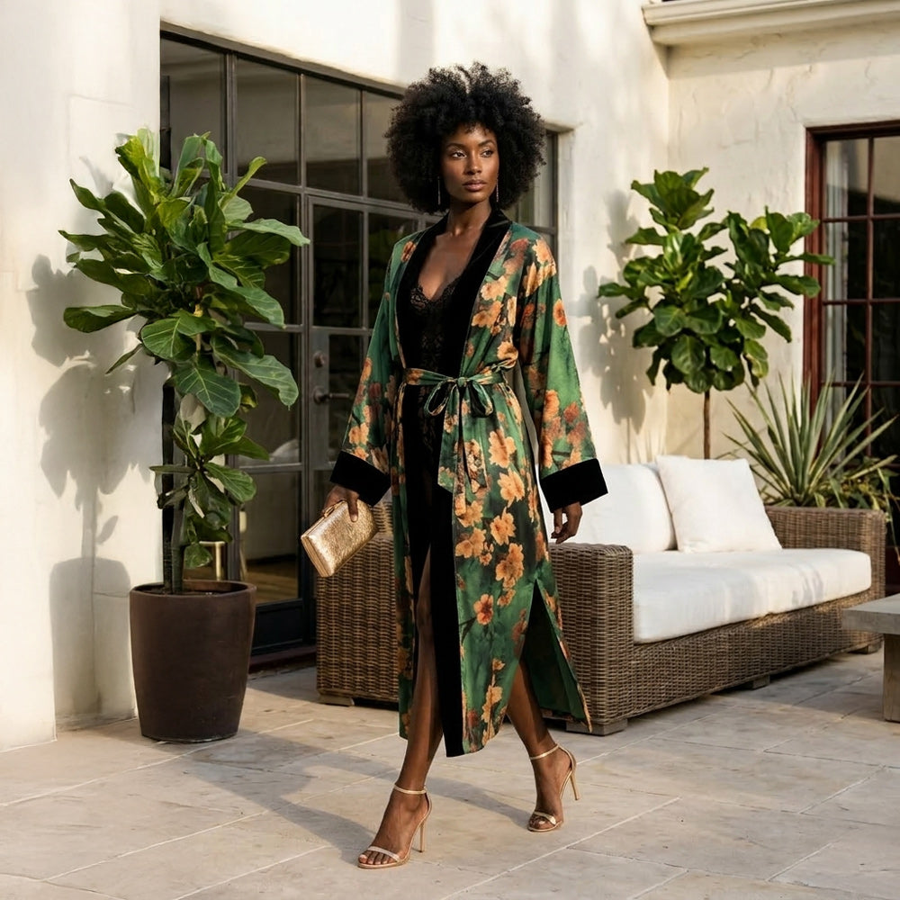 slim fit dress slacks Seafoam Green Satin Crepe Dress with Kimono Sleeves and Contrast Piping main image 0
