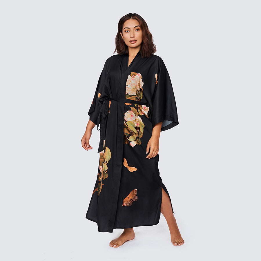 Peony & Butterfly Plus Size Floral Kimono Robe - Long – kimandono.com