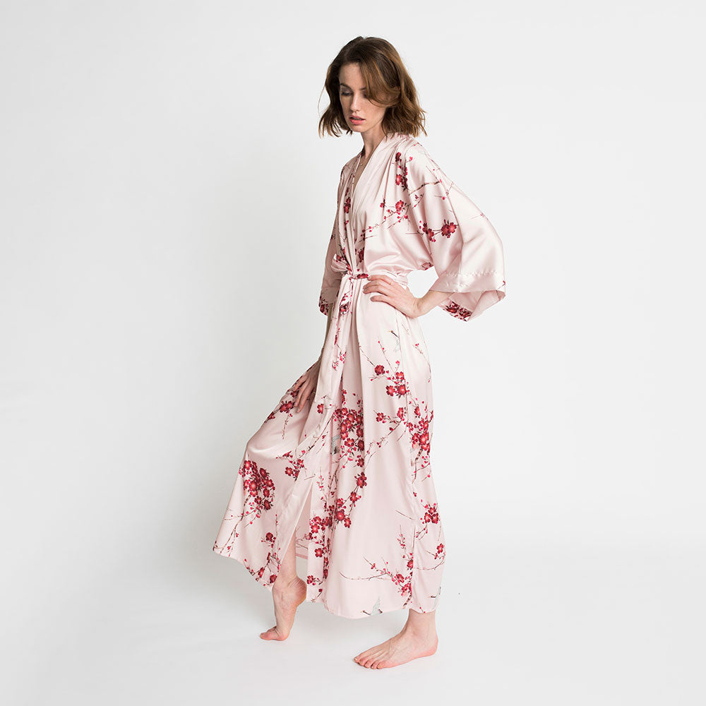 Cherry Blossom & Crane Long Kimono Robe | KIM+ONO – kimandono.com