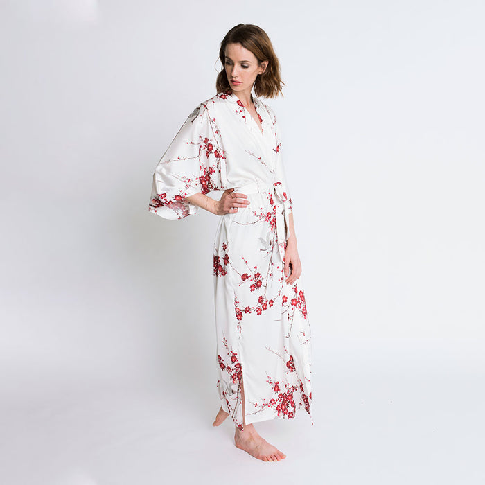 Cherry Blossom & Crane Long Kimono Robe | KIM+ONO – kimandono.com